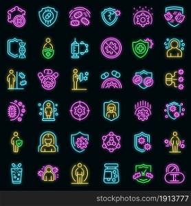 Antibiotic resistance icons set. Outline set of antibiotic resistance vector icons neon color on black. Antibiotic resistance icons set vector neon