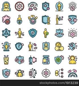Antibiotic resistance icons set. Outline set of antibiotic resistance vector icons thin line color flat isolated on white. Antibiotic resistance icons set line color vector