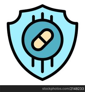 Antibiotic shield power icon. Outline antibiotic shield power vector icon color flat isolated. Antibiotic shield power icon color outline vector