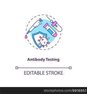 Antibody testing concept icon. Covid testing type idea thin line illustration. Checking for antibodies in blood. Immune response to virus. Vector isolated outline RGB color drawing. Editable stroke. Antibody testing concept icon