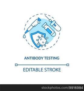 Antibody testing concept icon. Covid testing type idea thin line illustration. Developing long-lasting immunity. Immune response to virus. Vector isolated outline RGB color drawing. Editable stroke. Antibody testing concept icon