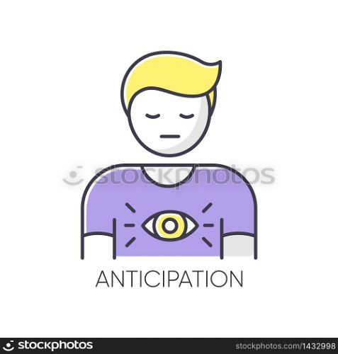 Anticipation RGB color icon. Man expecting future. Person with intuitive prediction. Third eye. Spiritual experience. Mental state. Human feeling of discomfort. Isolated vector illustration. Anticipation RGB color icon