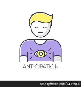 Anticipation RGB color icon. Man expecting future. Person with intuitive prediction. Third eye. Spiritual experience. Mental state. Human feeling of discomfort. Isolated vector illustration. Anticipation RGB color icon