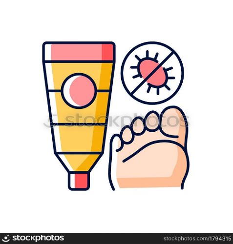 Antifungal cream RGB color icon. Fighting fungal infections. Skin condition treatment. Itching sensations on relief. Antiseptic ability. Isolated vector illustration. Simple filled line drawing. Antifungal cream RGB color icon