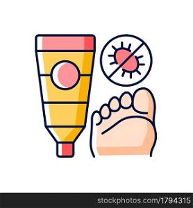 Antifungal cream RGB color icon. Fighting fungal infections. Skin condition treatment. Itching sensations on relief. Antiseptic ability. Isolated vector illustration. Simple filled line drawing. Antifungal cream RGB color icon