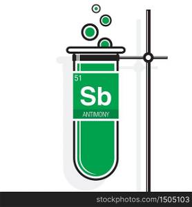 Antimony symbol on label in a green test tube with holder. Element number 51 of the Periodic Table of the Elements - Chemistry