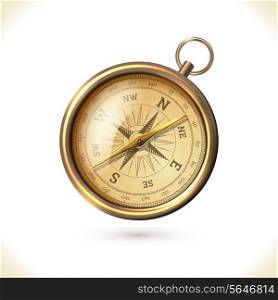 Antique brass metal compass isolated on white background vector illustration