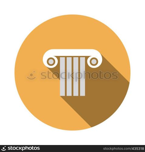Antique column icon. Flat Design Circle With Long Shadow. Vector Illustration.
