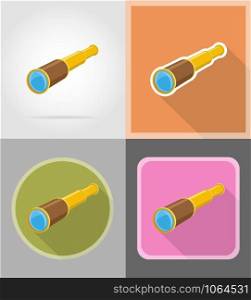 antique old telescope flat icons vector illustration isolated on background
