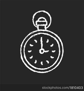 Antique pocket watch chalk white icon on dark background. Vintage accessory. Collectible mechanical pocketwatch. Victorian open-face watch. Isolated vector chalkboard illustration on black. Antique pocket watch chalk white icon on dark background