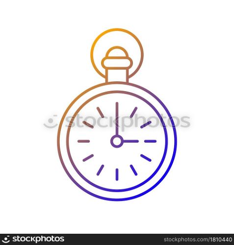 Antique pocket watch gradient linear vector icon. Vintage accessory. Male fashion. Victorian open-face watch. Thin line color symbol. Modern style pictogram. Vector isolated outline drawing. Antique pocket watch gradient linear vector icon