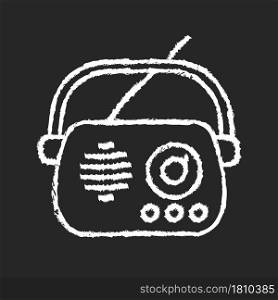 Antique radio chalk white icon on dark background. Old appliance. Collectable vintage radio model. Device for music and news transmitting. Isolated vector chalkboard illustration on black. Antique radio chalk white icon on dark background