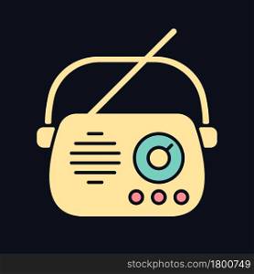 Antique radio RGB color icon for dark theme. Old appliance. Collectable vintage model. Classic style. Isolated vector illustration on night mode background. Simple filled line drawing on black. Antique radio RGB color icon for dark theme