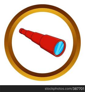 Antique telescope vector icon in golden circle, cartoon style isolated on white background. Antique telescope vector icon