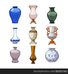 antique vase set cartoon. ancient old, art vintage, decorative pottery, ceramic traditional, clay antique vase vector illustration. antique vase set cartoon vector illustration