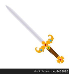Antique vintage two-handed sword with a jeweled. Cartoon style. Isolate on white &#xA;background. Stock vector illustration
