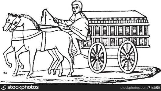 Antique wagon, vintage engraved illustration.