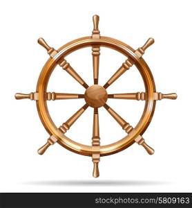 Antique wooden ship wheel on the white background isolated vector illustration. Antique wooden ship wheel