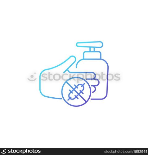 Antiseptic hand washing gradient linear vector icon. Hand disinfectant. Preventing bacteria spread with handrub. Thin line color symbol. Modern style pictogram. Vector isolated outline drawing. Antiseptic hand washing gradient linear vector icon