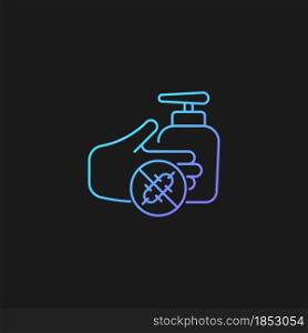 Antiseptic hand washing gradient vector icon for dark theme. Hand disinfectant. Preventing bacteria spread with handrub. Thin line color symbol. Modern style pictogram. Vector isolated outline drawing. Antiseptic hand washing gradient vector icon for dark theme