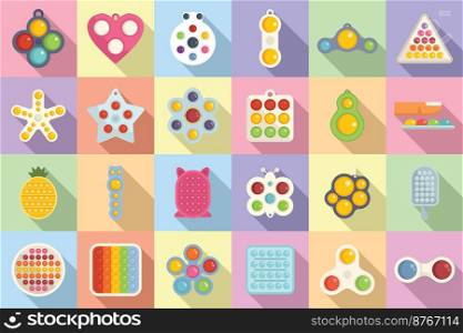 Antistress toy icons set flat vector. Dimple sensory. Toy bubble. Antistress toy icons set flat vector. Dimple sensory