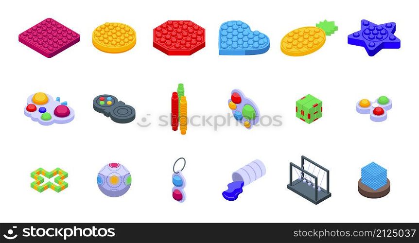 Antistress toy icons set isometric vector. Simple dimple. Sensory ball. Antistress toy icons set isometric vector. Simple dimple