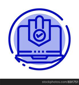 Antivirus, Computer, Internet, Laptop, Protected, Protection, Security Blue Dotted Line Line Icon
