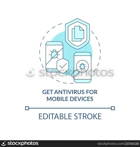 Antivirus for mobile devices concept icon. Personal information protection abstract idea thin line illustration. Private data online save. Vector isolated outline color drawing. Editable stroke. Antivirus for mobile devices concept icon