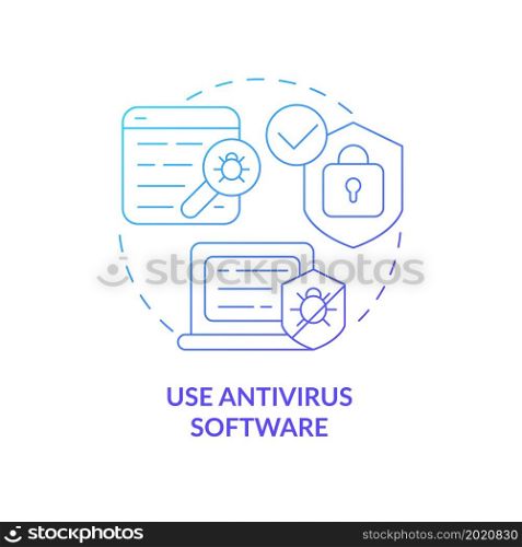 Antivirus software installation blue gradient concept icon. Information and devices protection abstract idea thin line illustration. Internet surfing safety. Vector isolated outline color drawing. Antivirus software installation blue gradient concept icon