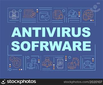 Antivirus software installing to safe personal data word concepts banner. Infographics with linear icons on blue background. Isolated creative typography. Vector outline color illustration with text. Antivirus software installing to safe personal data word concepts banner