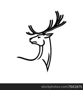 Antler animal isolated monochrome deer silhouette. Vector reindeer hunting club logo, tattoo design. Monochrome deer animal isolated tattoo