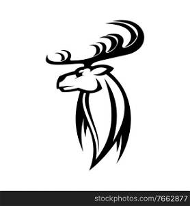 Antler animal isolated monochrome deer silhouette. Vector reindeer hunting club logo, tattoo design. Monochrome deer animal isolated tattoo