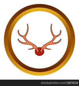 Antlers vector icon in golden circle, cartoon style isolated on white background. Antlers vector icon