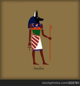 Anubis, God of the dead icon in flat style on a brown background . Anubis, God of the dead icon, flat style