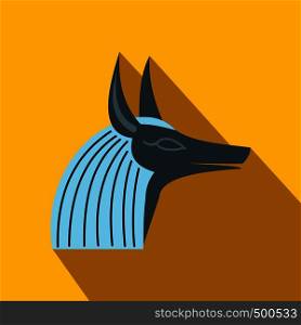 Anubis head icon in flat style on a yellow background . Anubis head icon, flat style