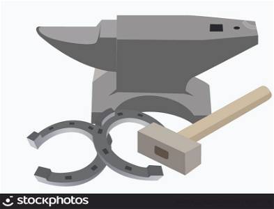 Anvil, hammer and a horseshoe