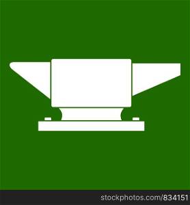 Anvil icon white isolated on green background. Vector illustration. Anvil icon green