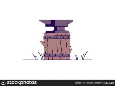 Anvil semi flat RGB color vector illustration. Medieval craftsmanship. Smith work instrument. Middle age ironwork tool. Blacksmith forge isolated cartoon object on white background. Anvil semi flat RGB color vector illustration