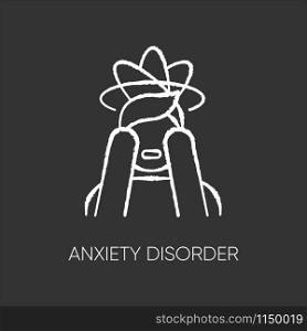 Anxiety disorder chalk icon. Fear and worry. Depressed man. Panic attack. Distress. Headache, migraine. Confused thoughts. Mental problem. Stress and tension. Isolated vector chalkboard illustration