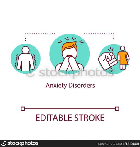 Anxiety disorders concept icon. Mental illness idea thin line illustration. Phobias. Stress management. Obsessive compulsive disorder. Vector isolated outline RGB color drawing. Editable stroke