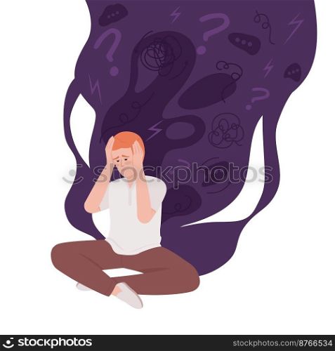 Anxiety man flat concept vector illustration. Psychological issues. Mental burnout. Editable 2D cartoon character on white for web design. Overwhelmed creative idea for website, mobile, presentation. Anxiety man flat concept vector illustration