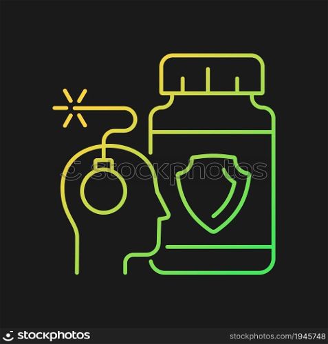 Anxiety supplements gradient vector icon for dark theme. Mental health disorders complementary medication. Thin line color symbol. Modern style pictogram. Vector isolated outline drawing. Anxiety supplements gradient vector icon for dark theme