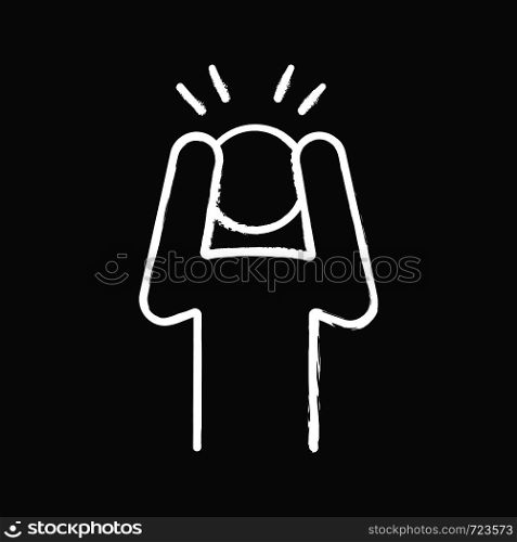 Anxiety vhalk icon. Exhaustion, fatigue. Apathy. Worrying person. Panic attack. Depression, desperation. Emotional stress symptom. Isolated vector chalkboard illustration. Anxiety chalk icon
