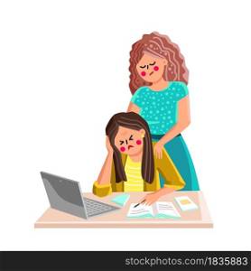 Anxiety Woman Couple Working At Laptop Vector. Sad Anxiety Woman Sitting At Office Table With Closed Eyes And Colleague Making Soothing Massage. Characters Flat Cartoon Illustration. Anxiety Woman Couple Working At Laptop Vector