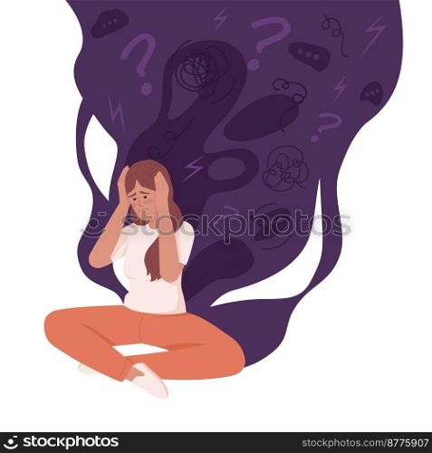 Anxiety woman flat concept vector illustration. Overwhelmed female. Mental issues. Editable 2D cartoon character on white for web design. Frustration creative idea for website, mobile, presentation. Anxiety woman flat concept vector illustration