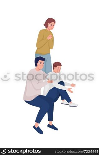 Anxious family members with dog semi flat color vector characters. Full body people on white. Feeling extremely nervous isolated modern cartoon style illustration for graphic design and animation. Anxious family members with dog semi flat color vector characters