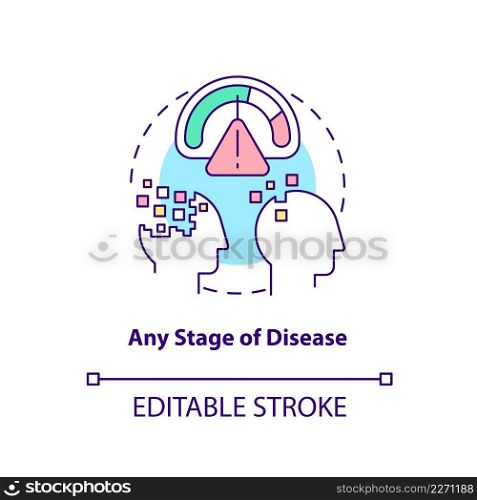 Any stage of disease concept icon. Characteristic of palliative care abstract idea thin line illustration. Isolated outline drawing. Editable stroke. Arial, Myriad Pro-Bold fonts used. Any stage of disease concept icon