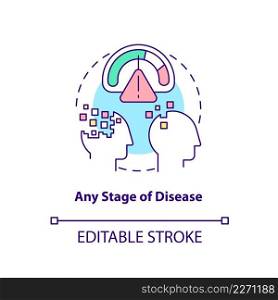 Any stage of disease concept icon. Characteristic of palliative care abstract idea thin line illustration. Isolated outline drawing. Editable stroke. Arial, Myriad Pro-Bold fonts used. Any stage of disease concept icon