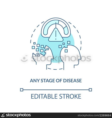 Any stage of disease turquoise concept icon. Characteristic of palliative care abstract idea thin line illustration. Isolated outline drawing. Editable stroke. Arial, Myriad Pro-Bold fonts used. Any stage of disease turquoise concept icon