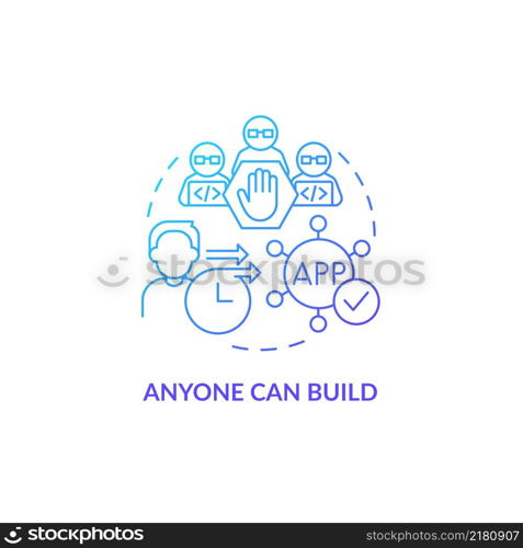 Anyone can build blue gradient concept icon. Blockchain technology feature. Online technology. Web 3 0 abstract idea thin line illustration. Isolated outline drawing. Myriad Pro-Bold fonts used. Anyone can build blue gradient concept icon